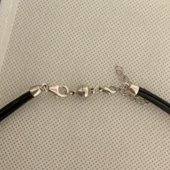 Sterling Silver Teardrop Stone Pendant on Cord Necklace, Black/Silver - Picture 3 of 5